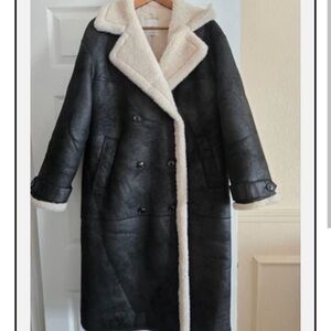 Mango Black and Cream Teddy Jacket Size M